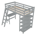 Loft Bed Twin With Desk,Ladder,Shelvesgrey Grey Pine