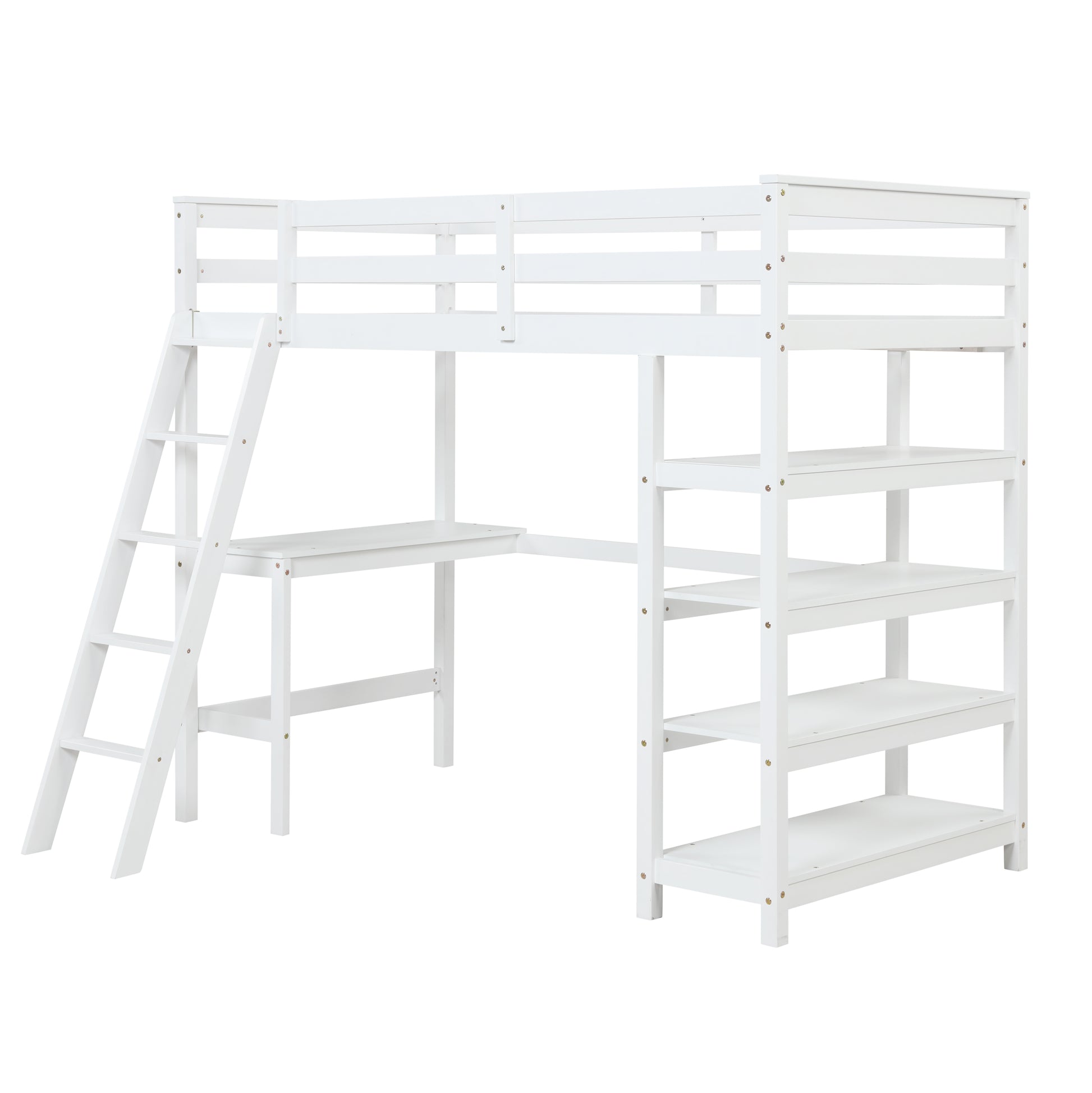 Twin Loft Bed With Desk,Ladder,Shelveswhite White Pine