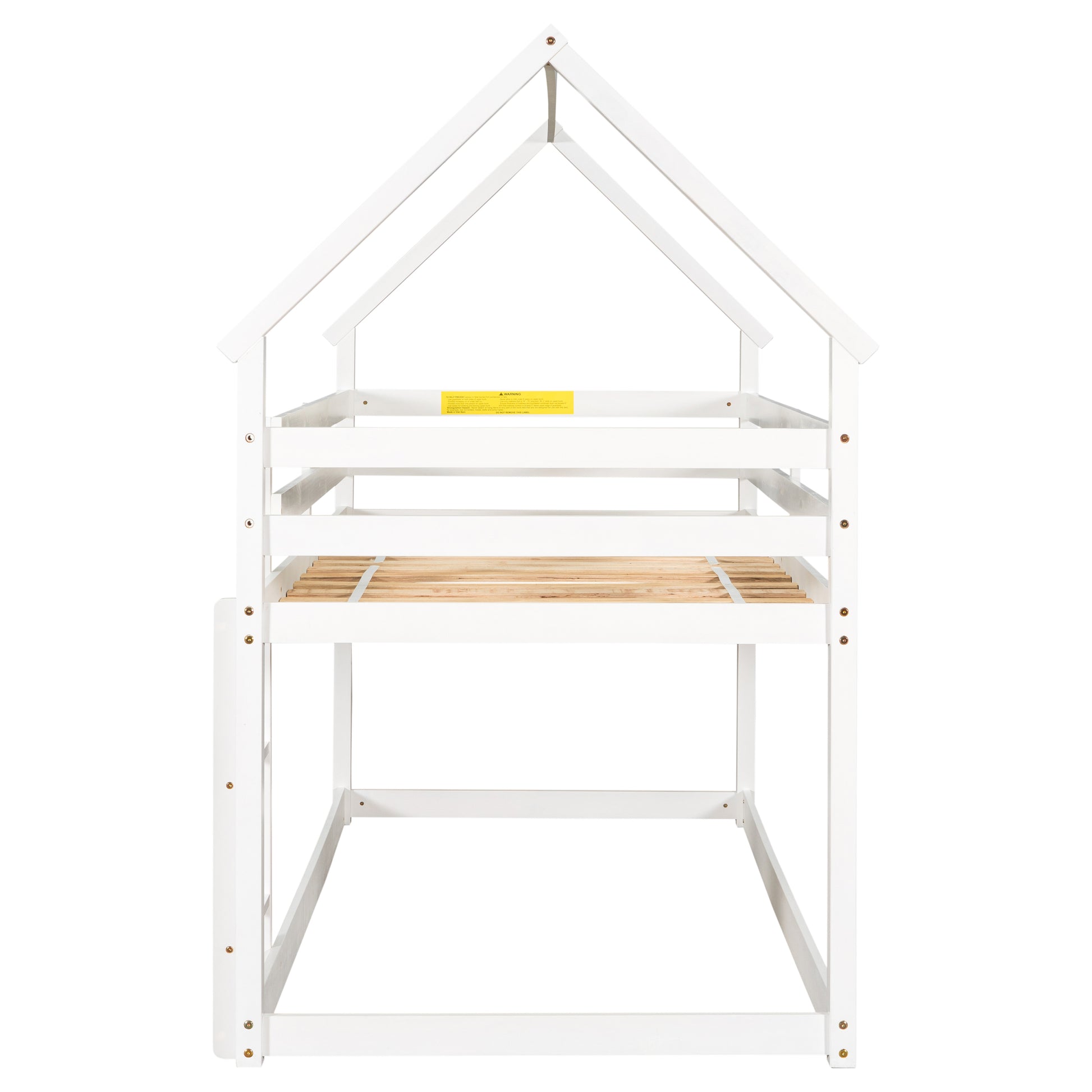 Twin Over Twin Loft Bed With Roof Design, Safety Guardrail, Ladder, White White Pine