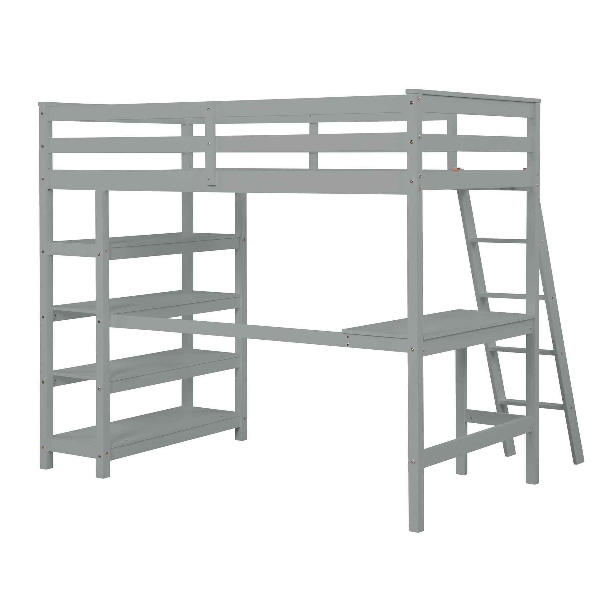 Loft Bed Twin With Desk,Ladder,Shelvesgrey Grey Pine