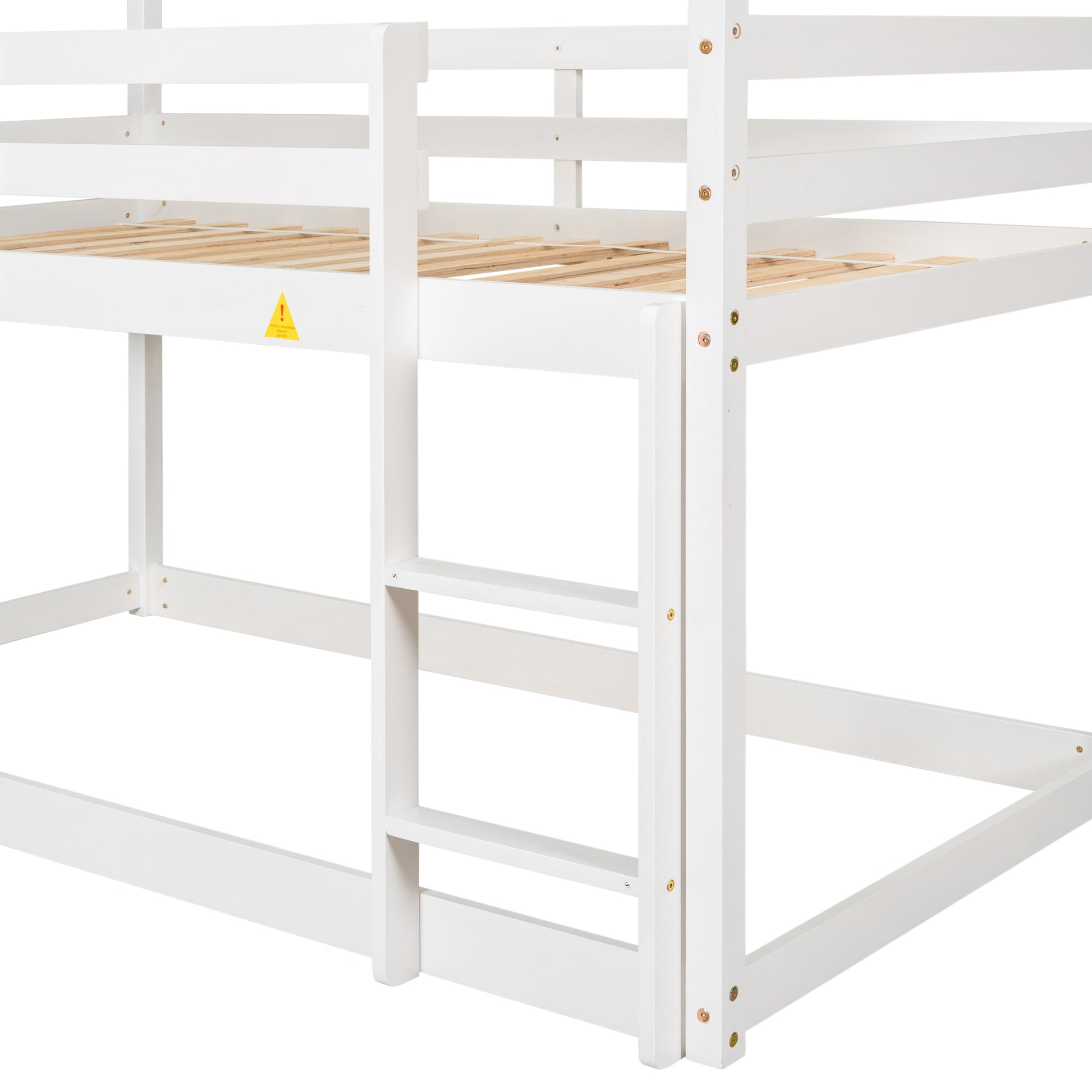 Twin Over Twin Loft Bed With Roof Design, Safety Guardrail, Ladder, White White Pine