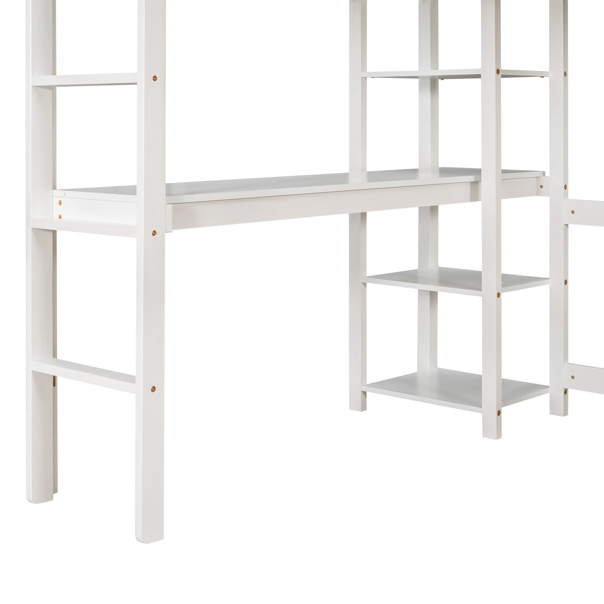 Full Loft Bed With Desk And Shelves,White White Pine