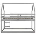 Twin Over Twin Loft Bed With Roof Design, Safety Guardrail, Ladder, Grey Grey Pine