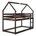 Twin Over Twin Loft Bed With Roof Design, Safety Guardrail, Ladder, Espresso Espresso Pine