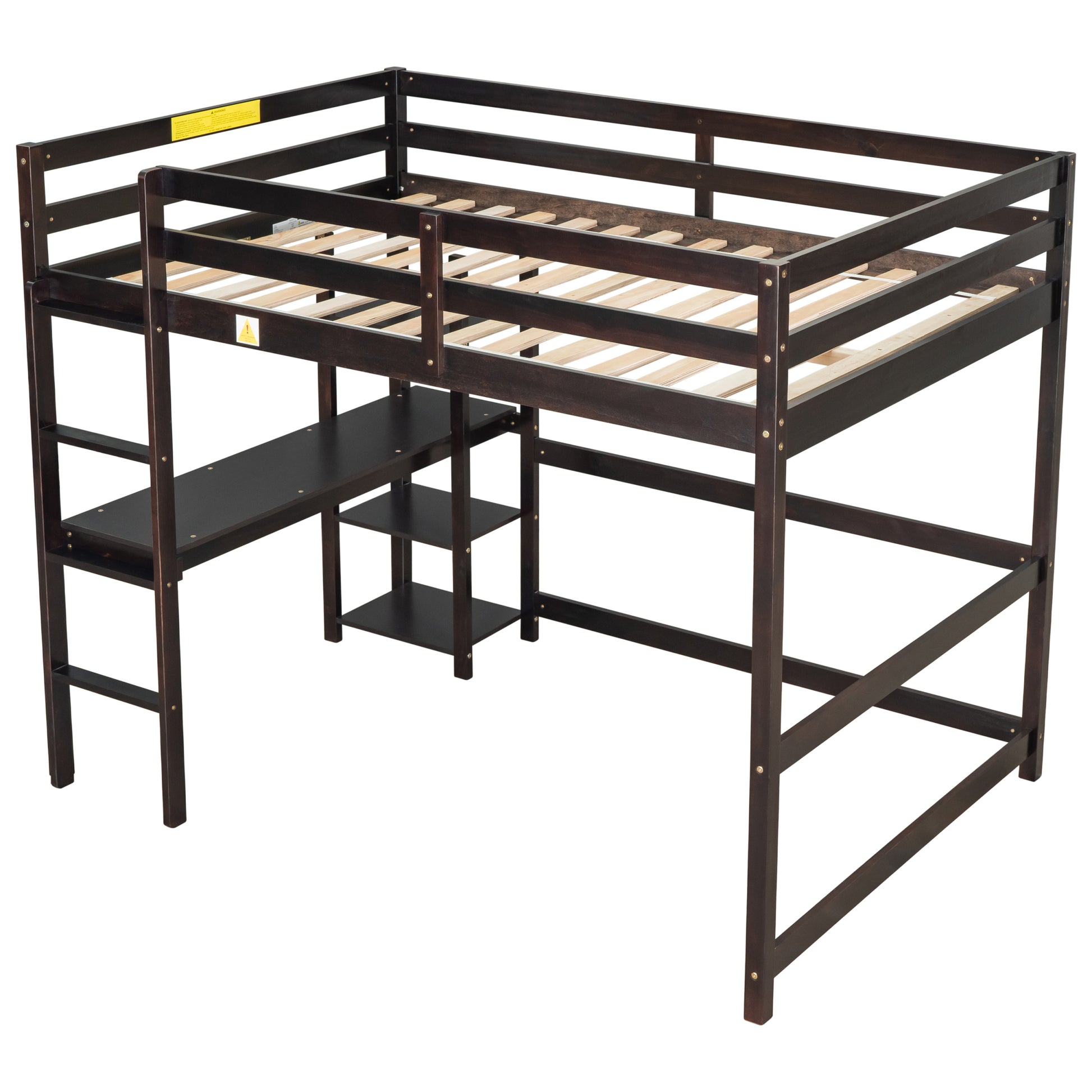 Full Loft Bed With Desk And Shelves,Espresso Espresso Pine