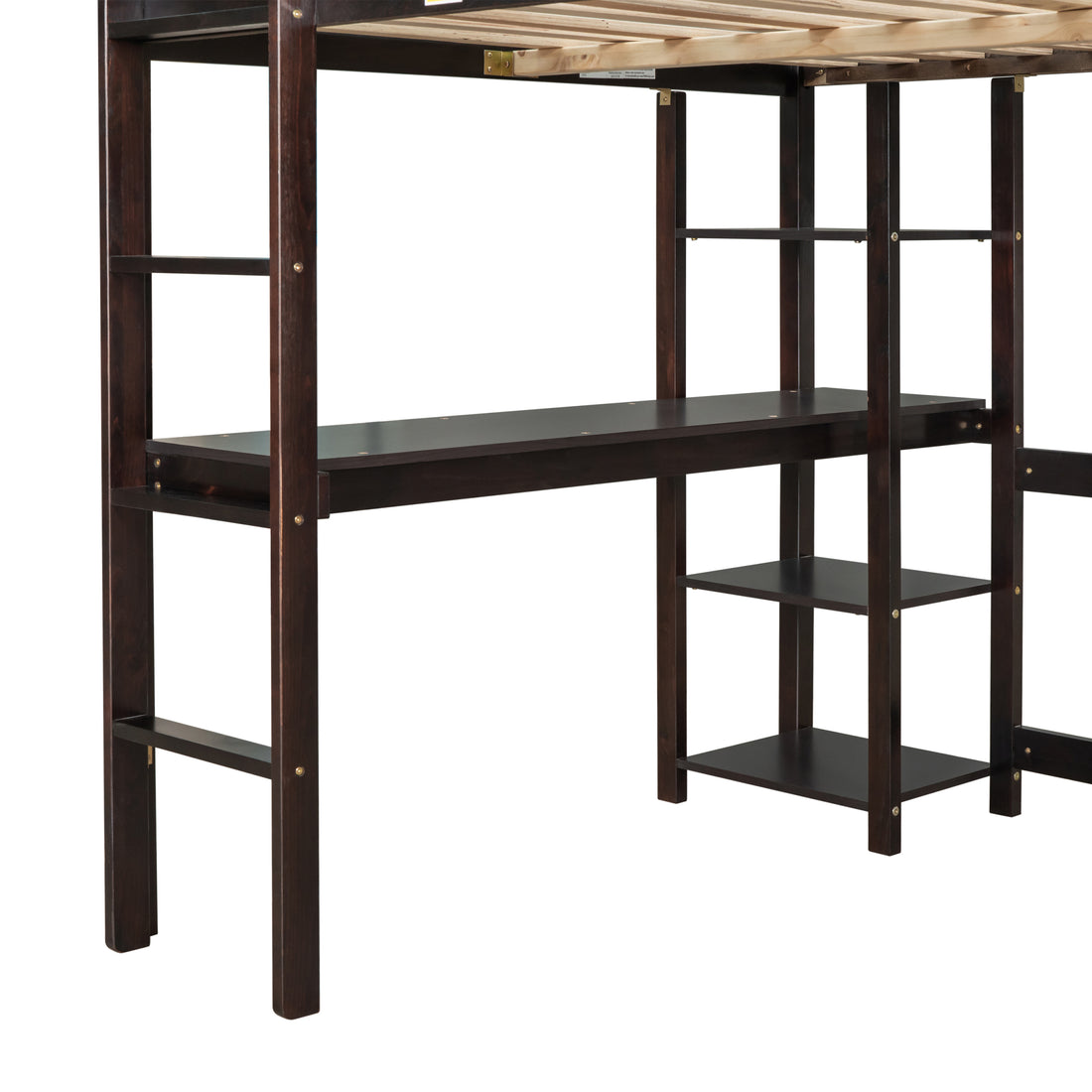 Full Loft Bed With Desk And Shelves,Espresso Espresso Pine