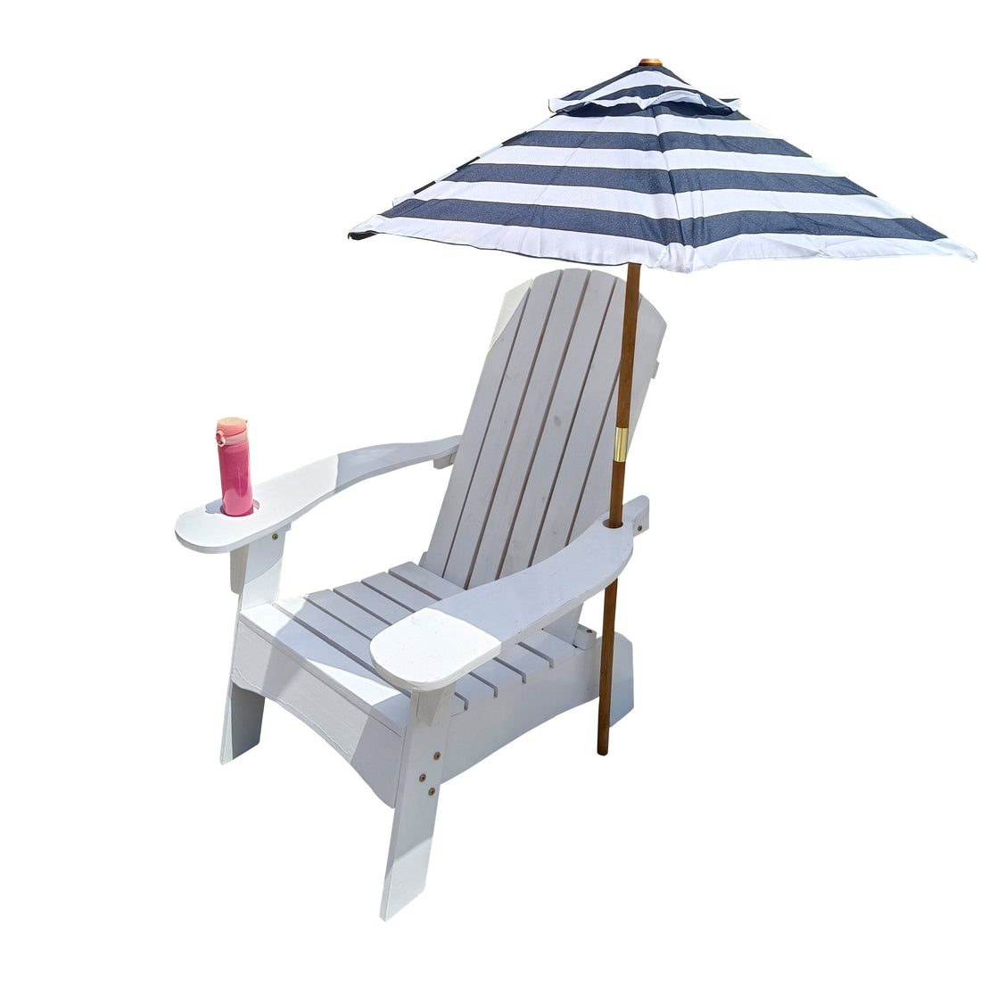 Outdoor Or Indoor Wood Adirondack Chair With An Hole To Hold Umbrella On The Arm ,White White Solid Wood