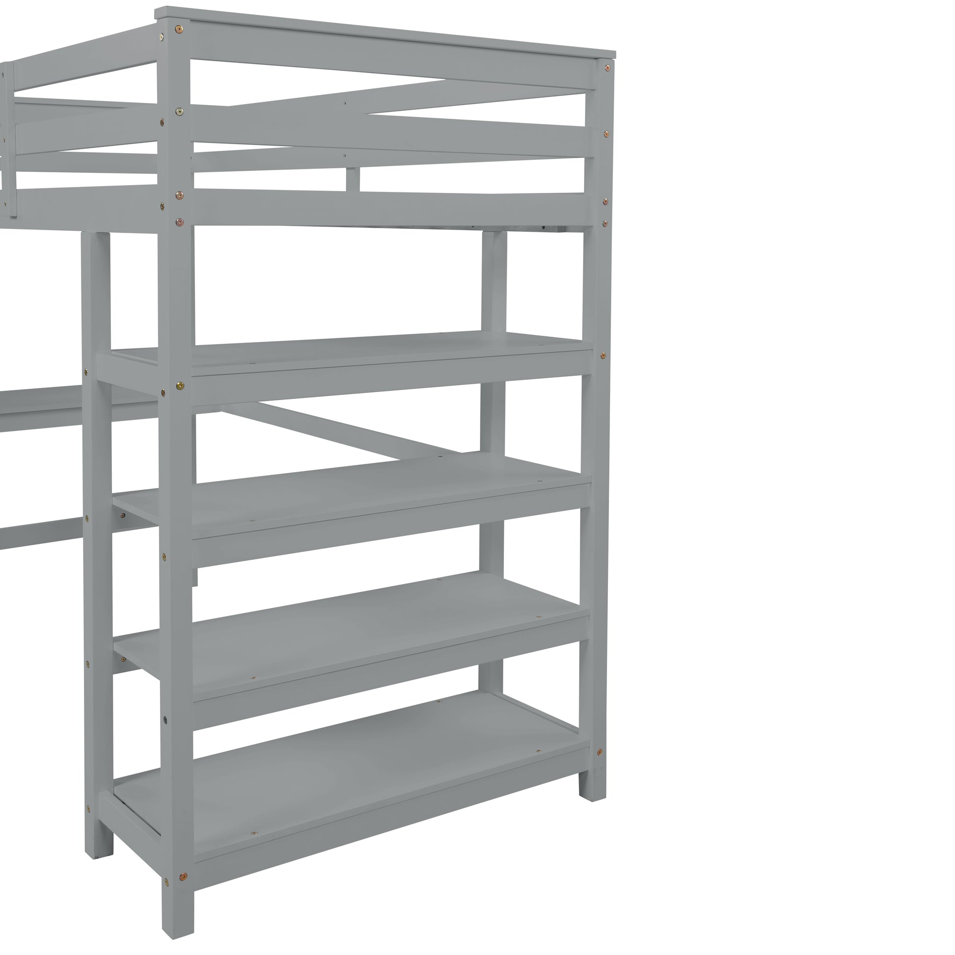 Loft Bed Twin With Desk,Ladder,Shelvesgrey Grey Pine