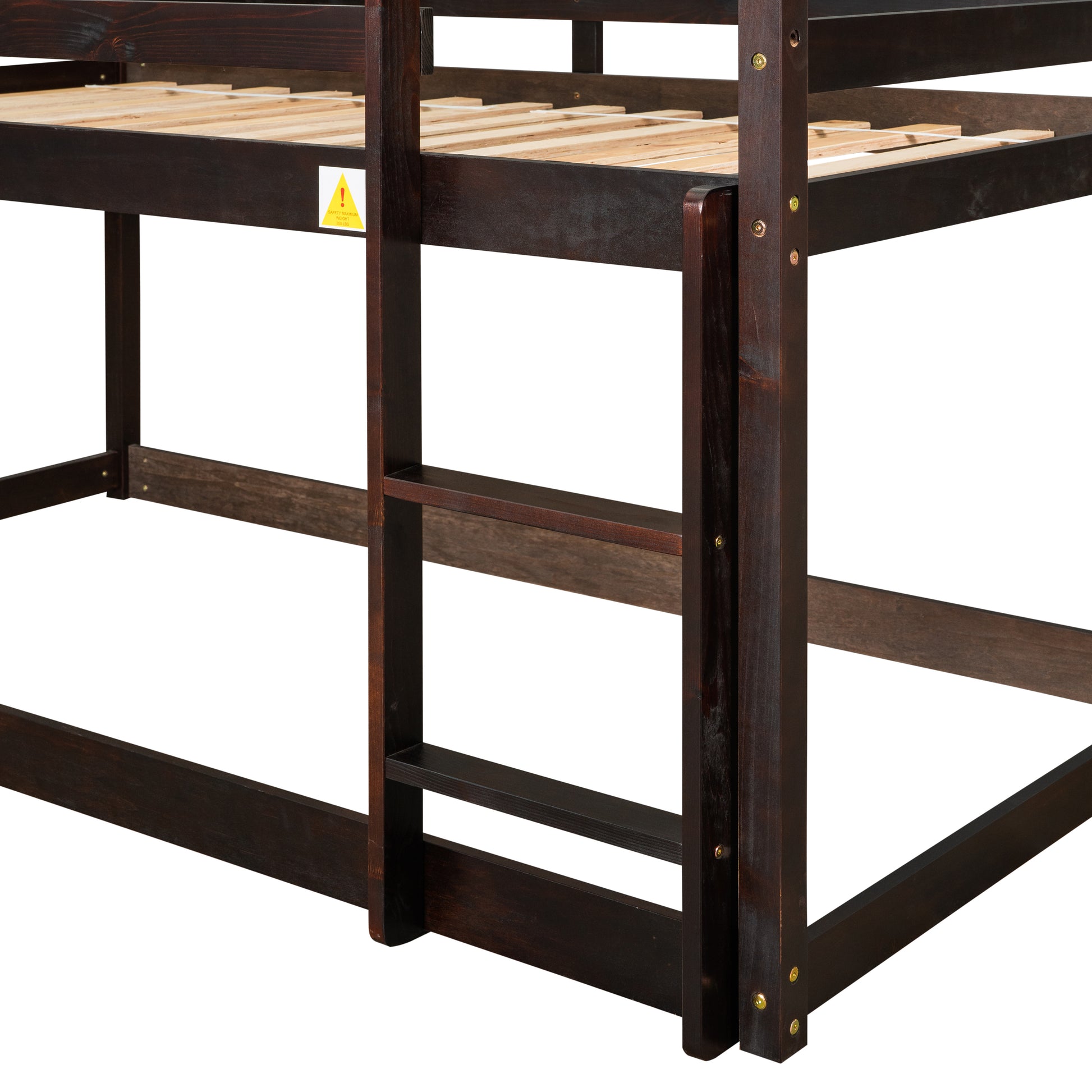 Twin Over Twin Loft Bed With Roof Design, Safety Guardrail, Ladder, Espresso Espresso Pine