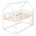 Twin Over Twin Loft Bed With Roof Design, Safety Guardrail, Ladder, White White Pine