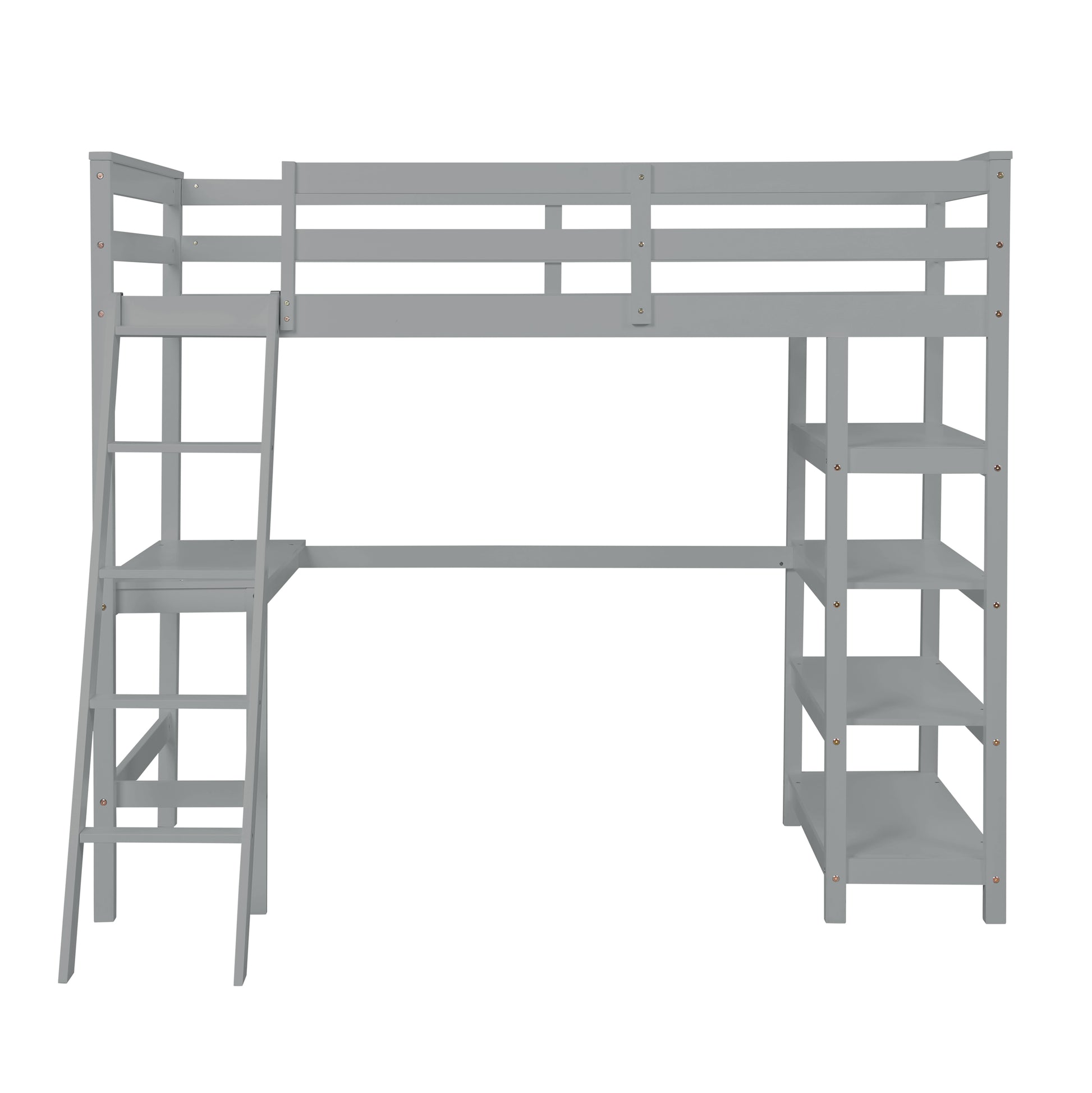 Loft Bed Twin With Desk,Ladder,Shelvesgrey Grey Pine