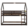 Twin Over Twin Loft Bed With Roof Design, Safety Guardrail, Ladder, Espresso Espresso Pine