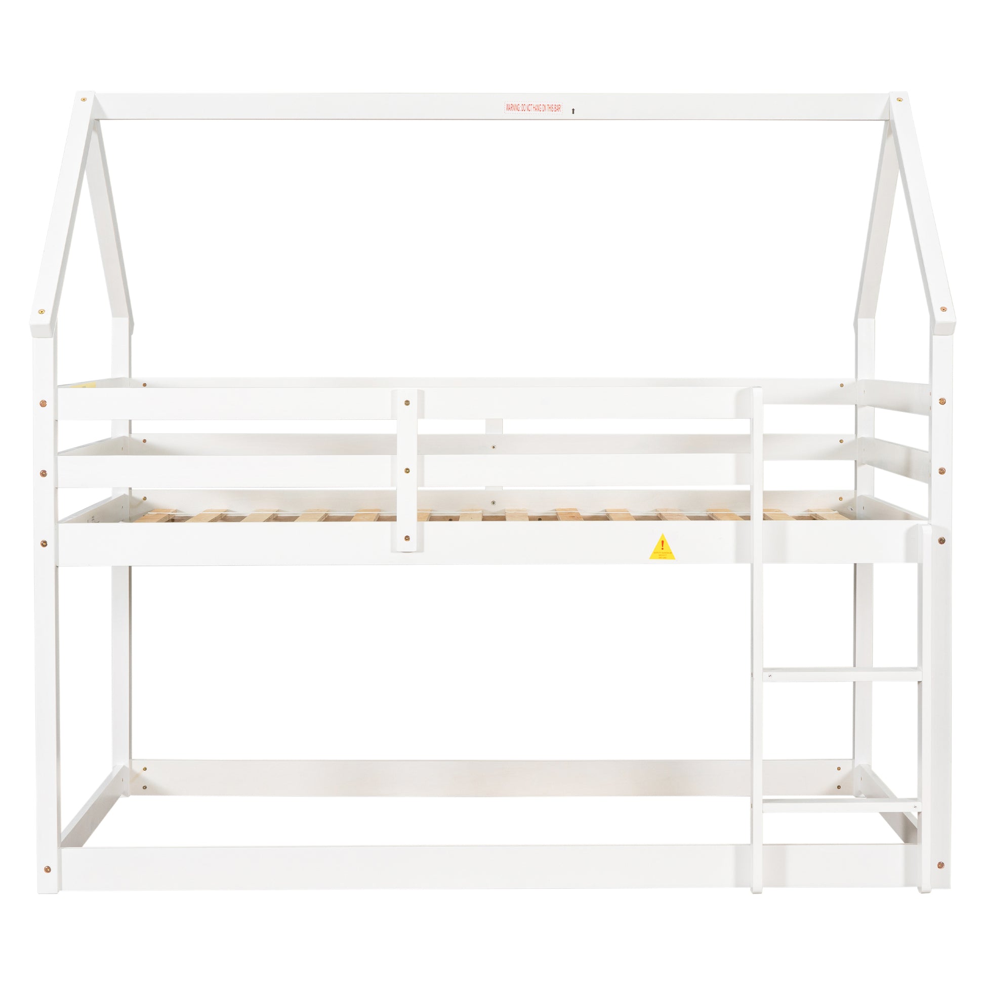 Twin Over Twin Loft Bed With Roof Design, Safety Guardrail, Ladder, White White Pine