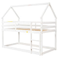 Twin Over Twin Loft Bed With Roof Design, Safety Guardrail, Ladder, White White Pine