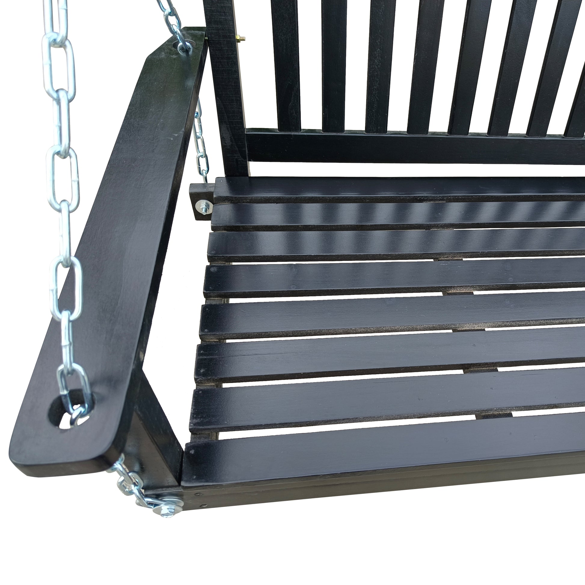 Front Porch Swing With Armrests, Wood Bench Swing With Hanging Chains,For Outdoor Patio ,Garden Yard, Porch, Backyard, Or Sunroom,Easy To Assemble,Black Black Solid Wood