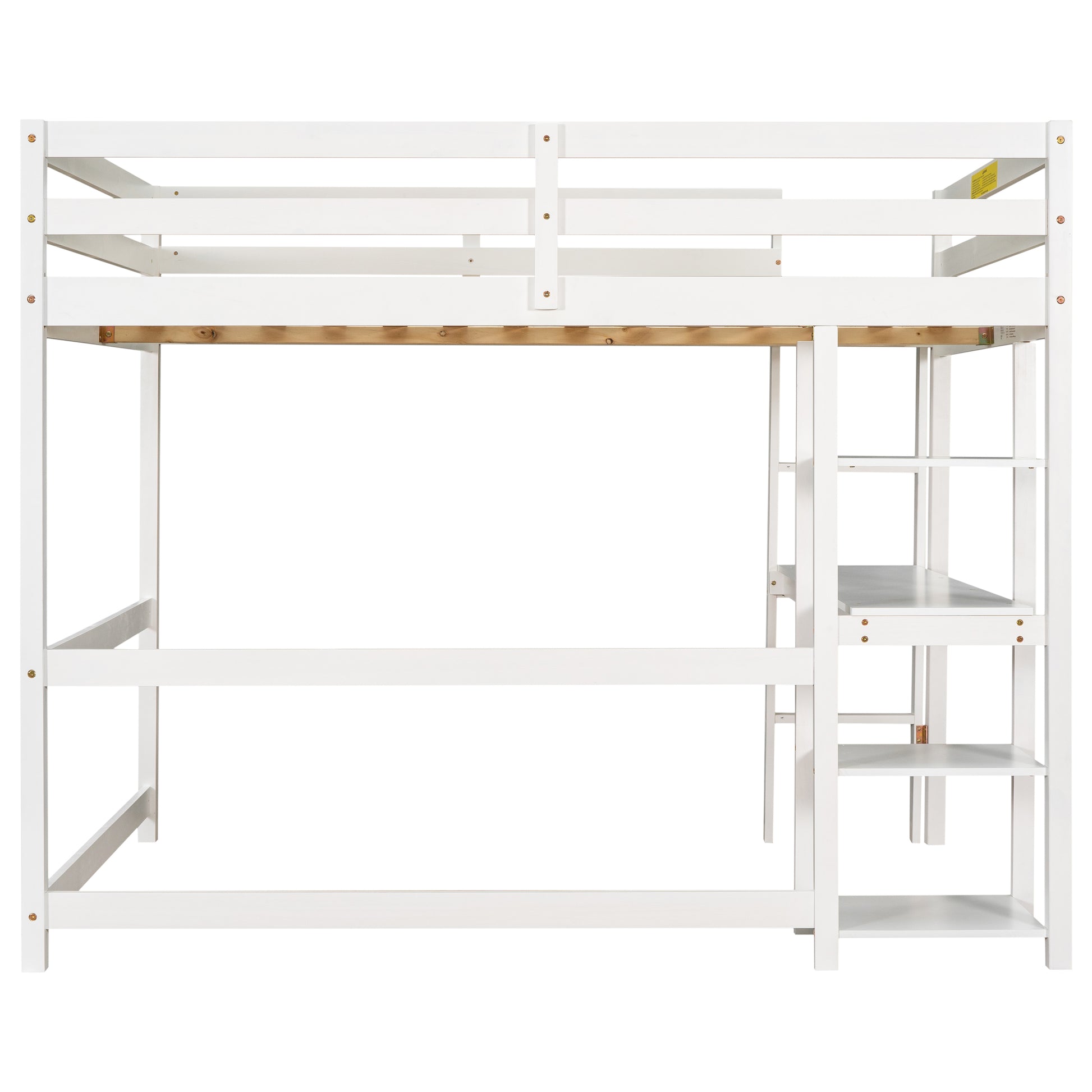 Full Loft Bed With Desk And Shelves,White White Pine