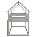 Twin Over Twin Loft Bed With Roof Design, Safety Guardrail, Ladder, Grey Grey Pine