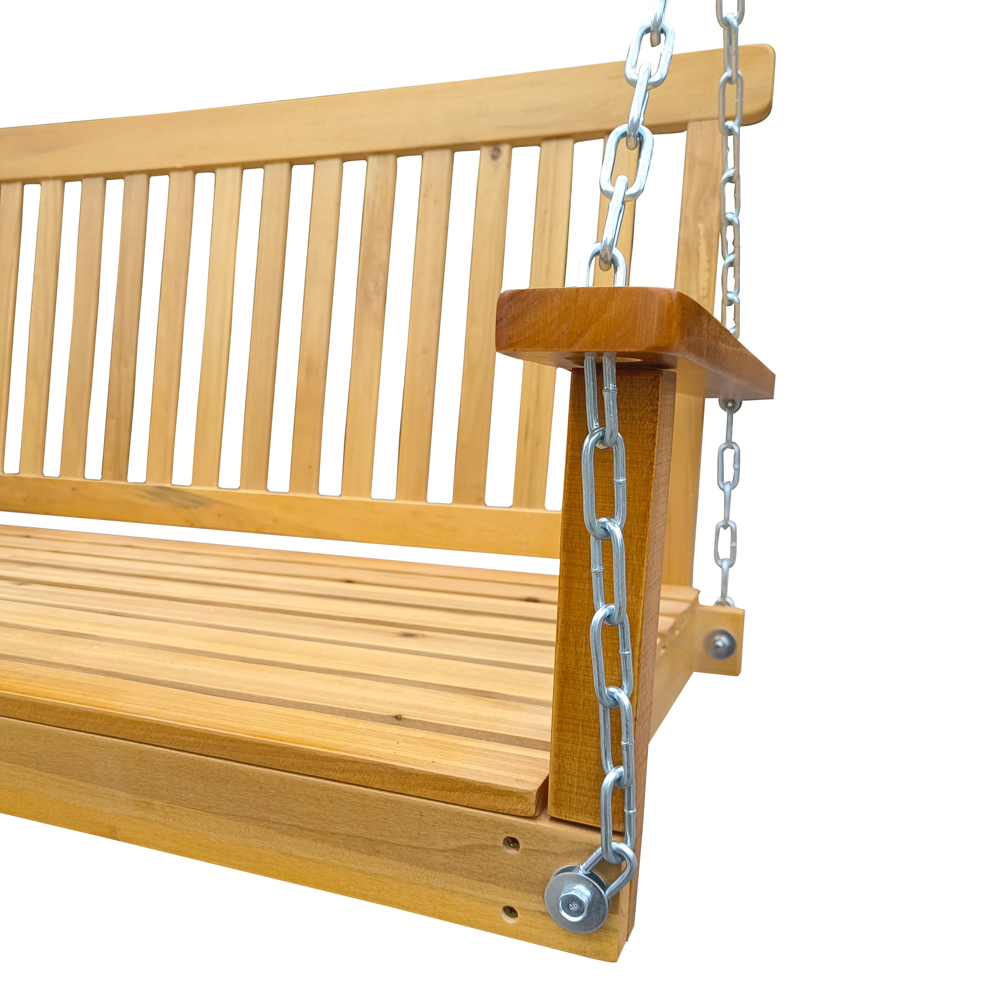 Front Porch Swing With Armrests, Wood Bench Swing With Hanging Chains,For Outdoor Patio ,Garden Yard, Porch, Backyard, Or Sunroom,Easy To Assemble,Teak Teak Solid Wood