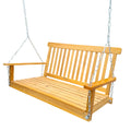 Front Porch Swing With Armrests, Wood Bench Swing With Hanging Chains,For Outdoor Patio ,Garden Yard, Porch, Backyard, Or Sunroom,Easy To Assemble,Teak Teak Solid Wood