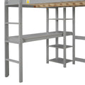 Full Loft Bed With Desk ,Shelves And Ladder, Grey Grey Pine