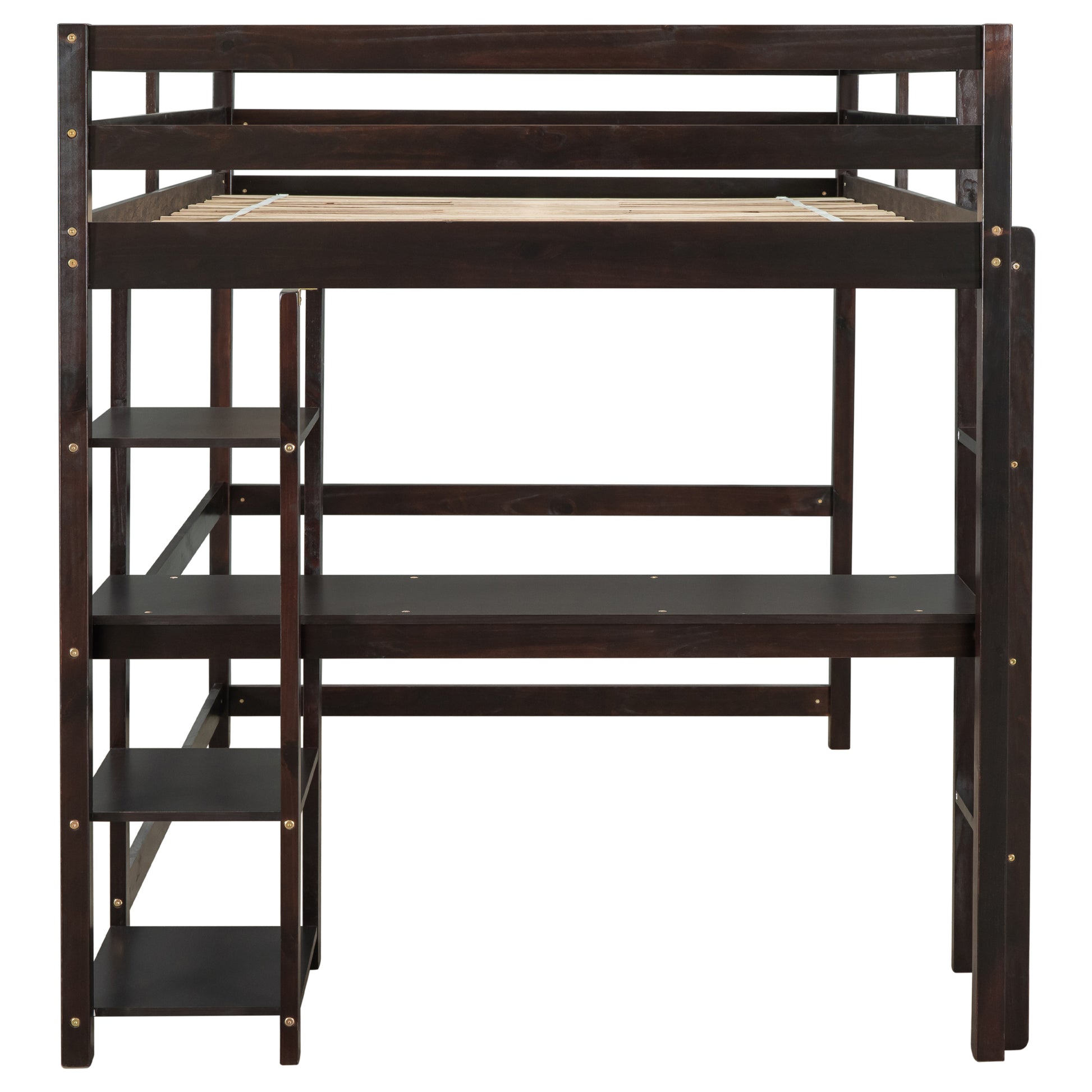 Full Loft Bed With Desk And Shelves,Espresso Espresso Pine