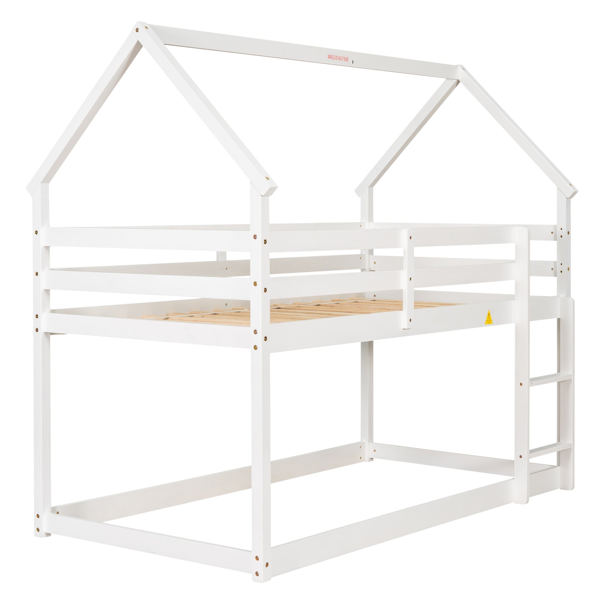 Twin Over Twin Loft Bed With Roof Design, Safety Guardrail, Ladder, White White Pine