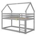 Twin Over Twin Loft Bed With Roof Design, Safety Guardrail, Ladder, Grey Grey Pine