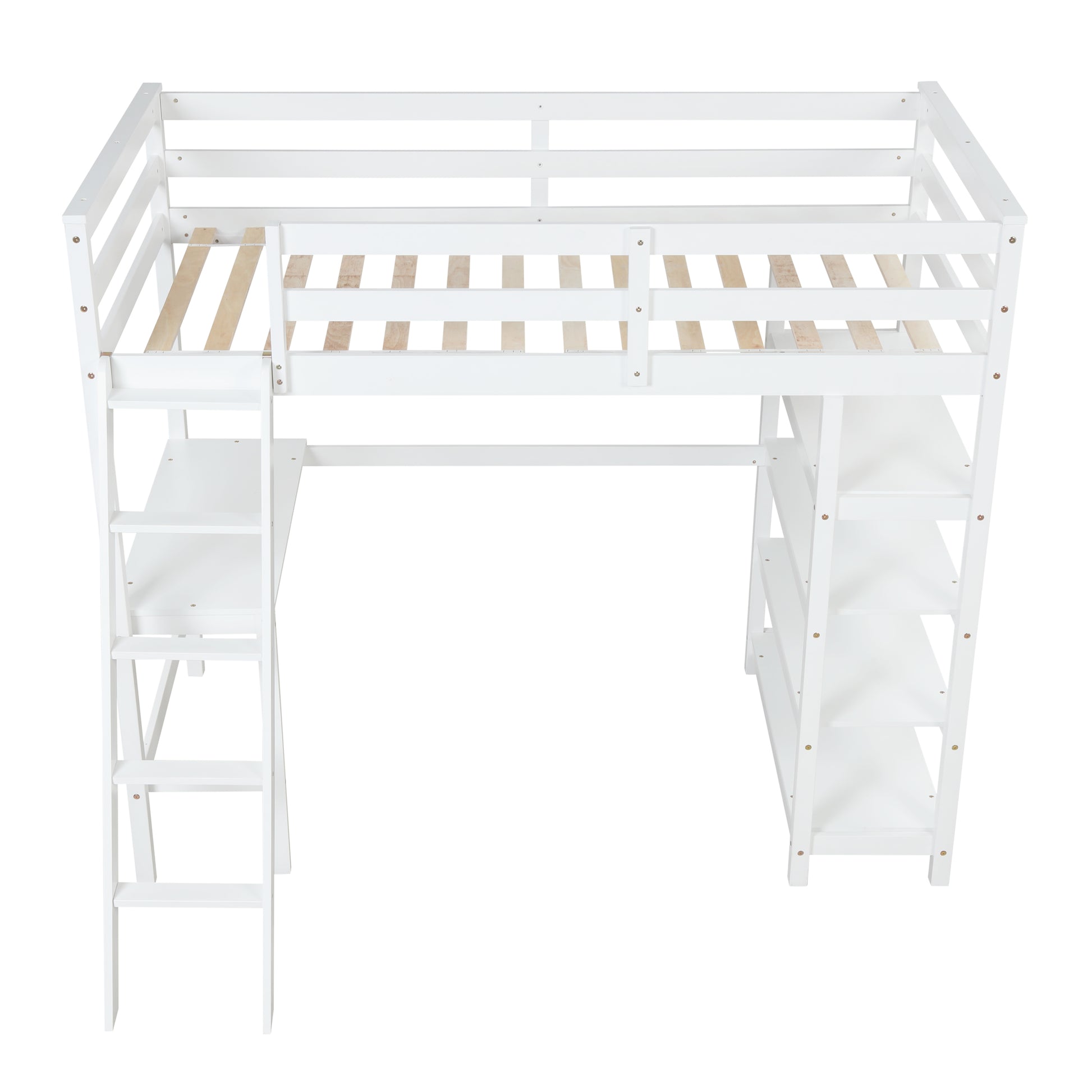 Twin Loft Bed With Desk,Ladder,Shelveswhite White Pine