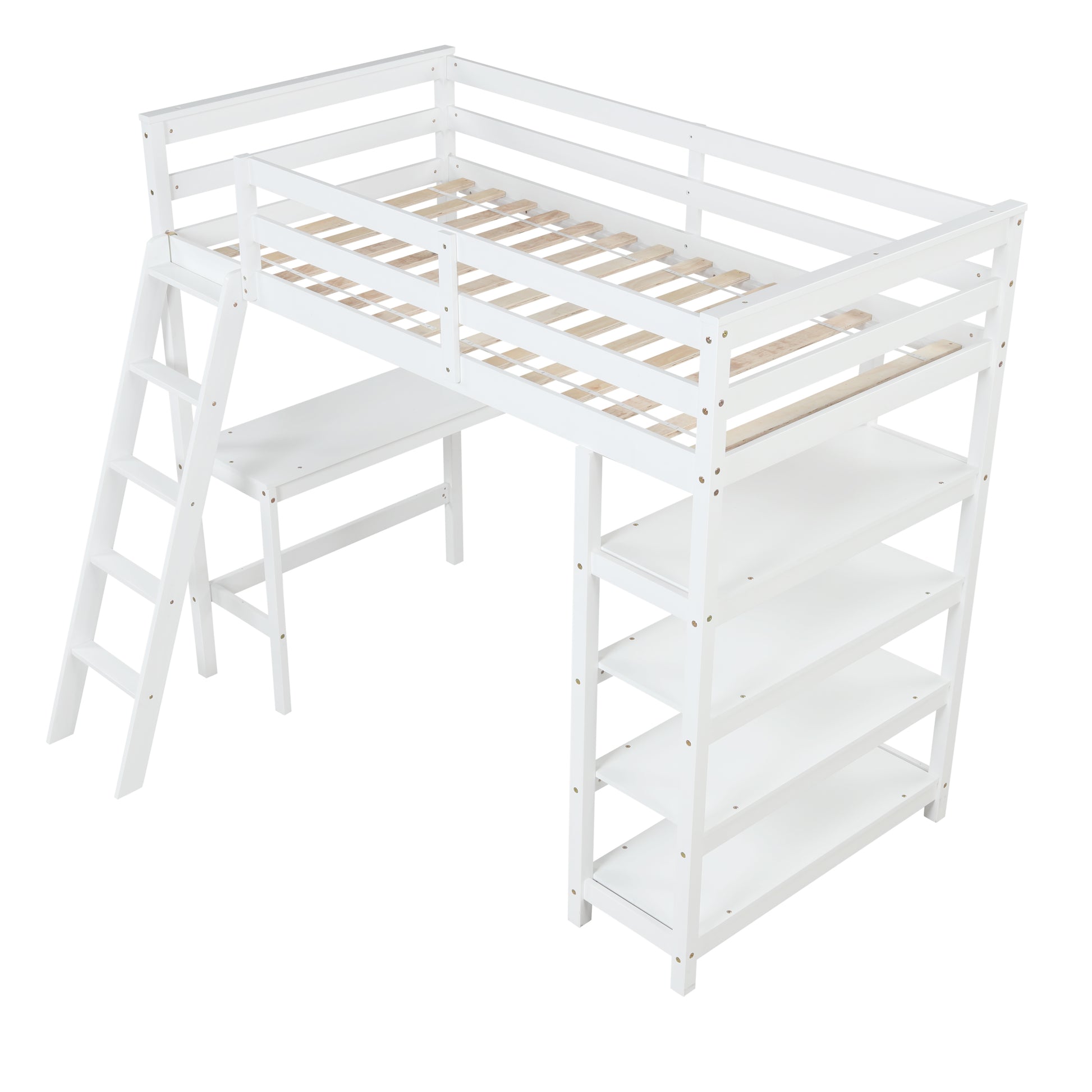 Twin Loft Bed With Desk,Ladder,Shelveswhite White Pine