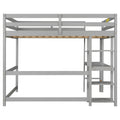 Full Loft Bed With Desk ,Shelves And Ladder, Grey Grey Pine