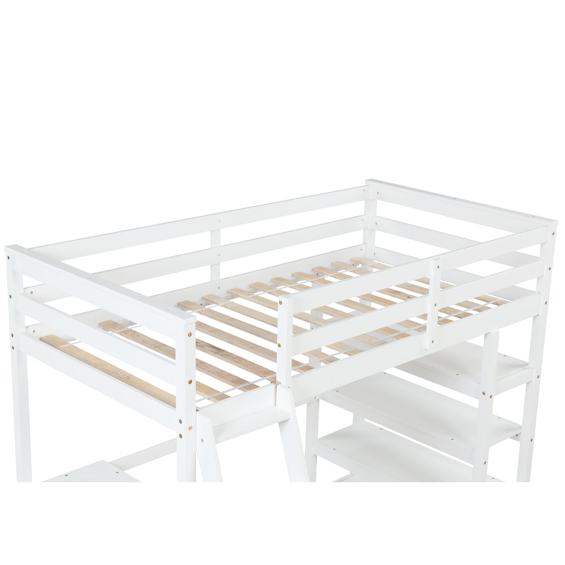 Twin Loft Bed With Desk,Ladder,Shelveswhite White Pine