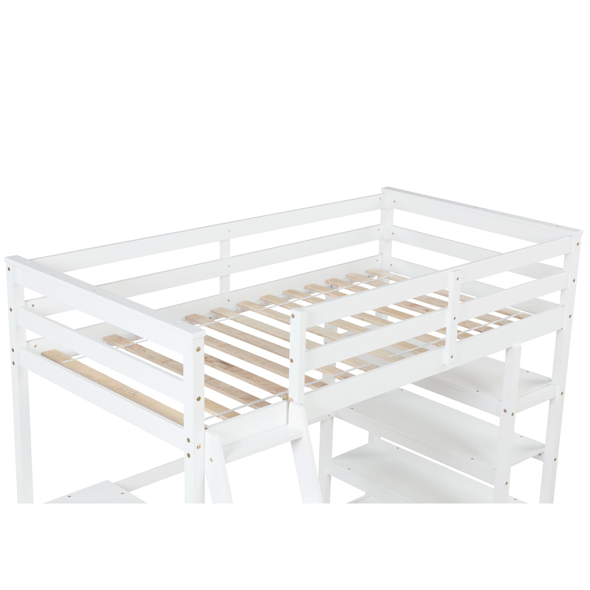 Twin Loft Bed With Desk,Ladder,Shelveswhite White Pine