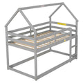 Twin Over Twin Loft Bed With Roof Design, Safety Guardrail, Ladder, Grey Grey Pine