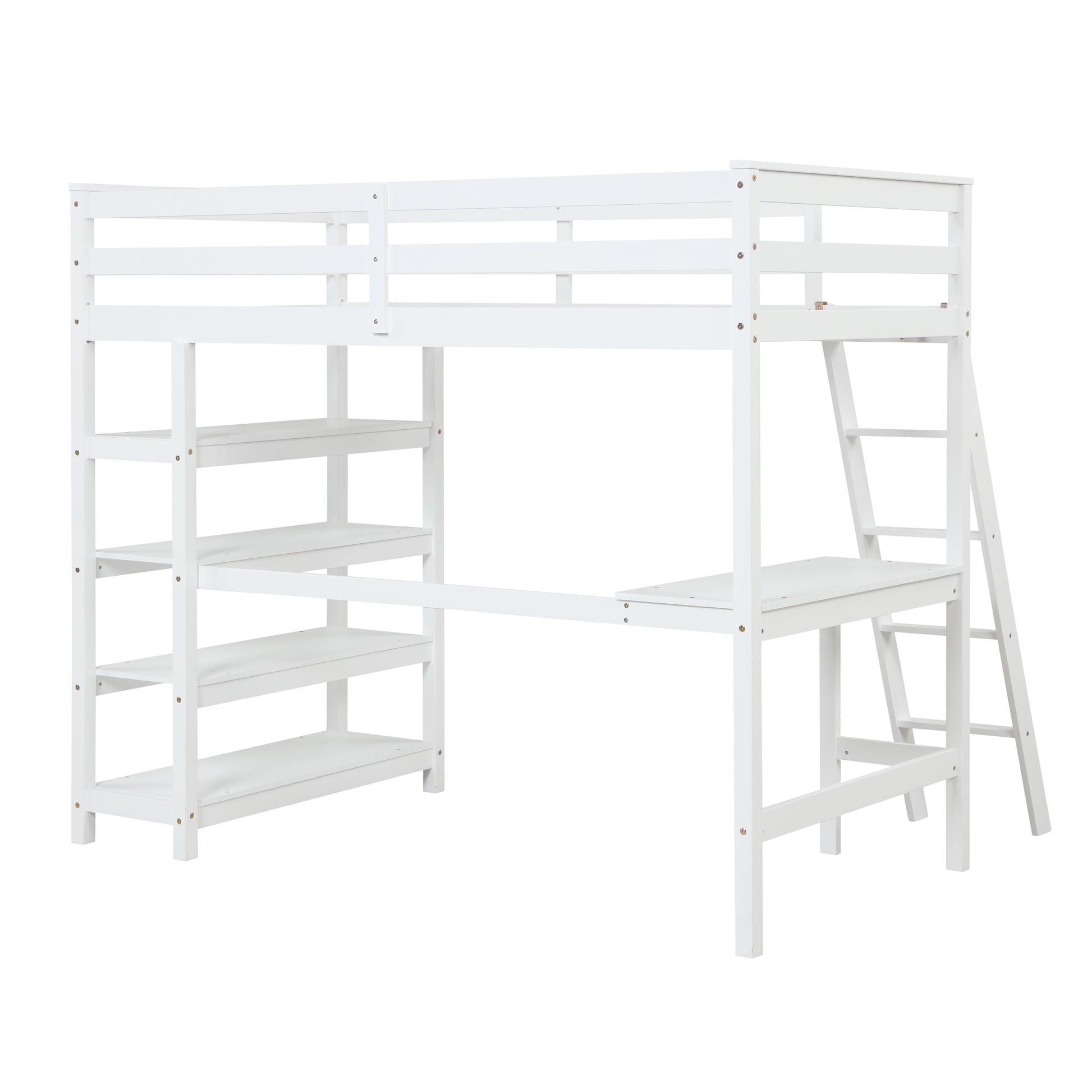 Twin Loft Bed With Desk,Ladder,Shelveswhite White Pine