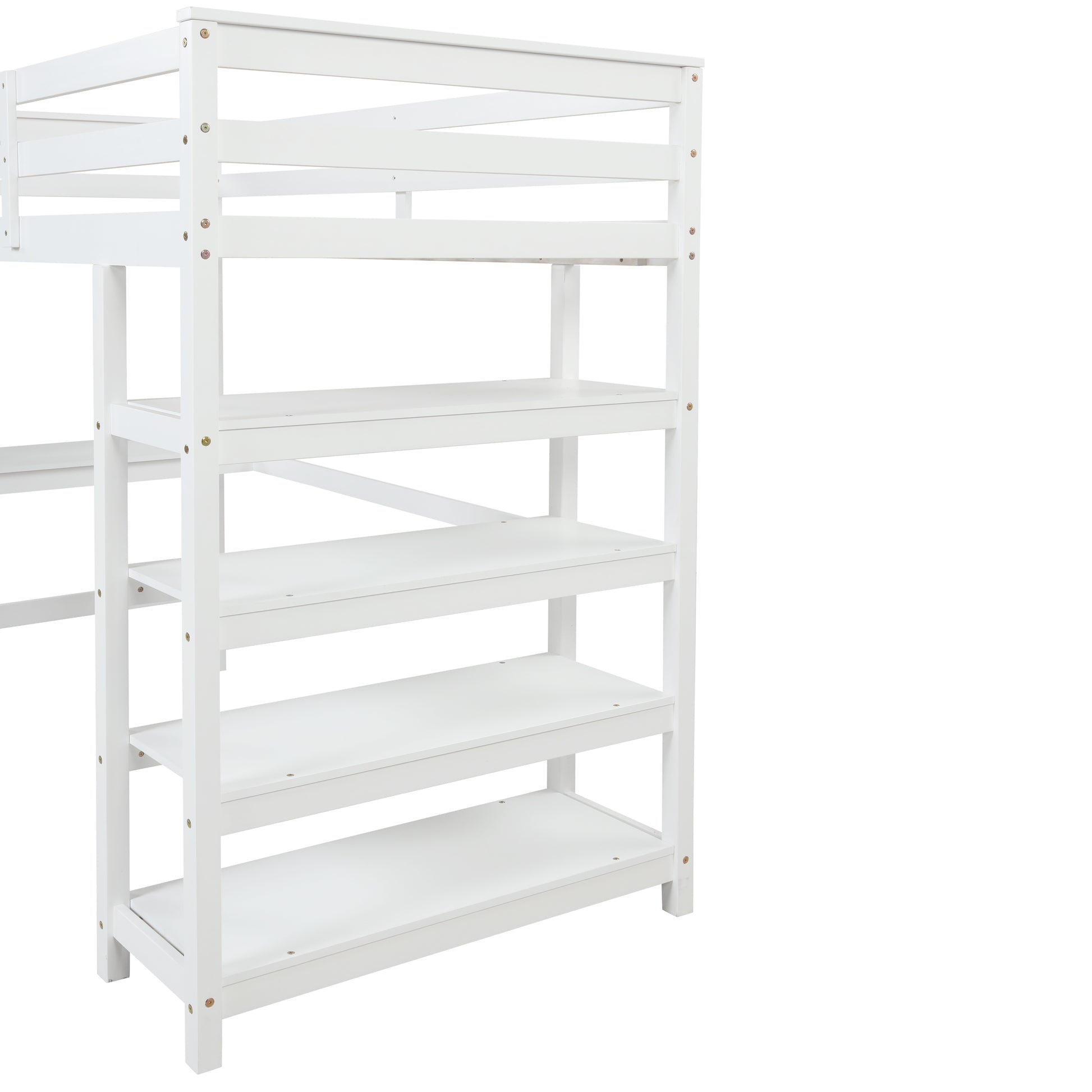 Twin Loft Bed With Desk,Ladder,Shelveswhite White Pine