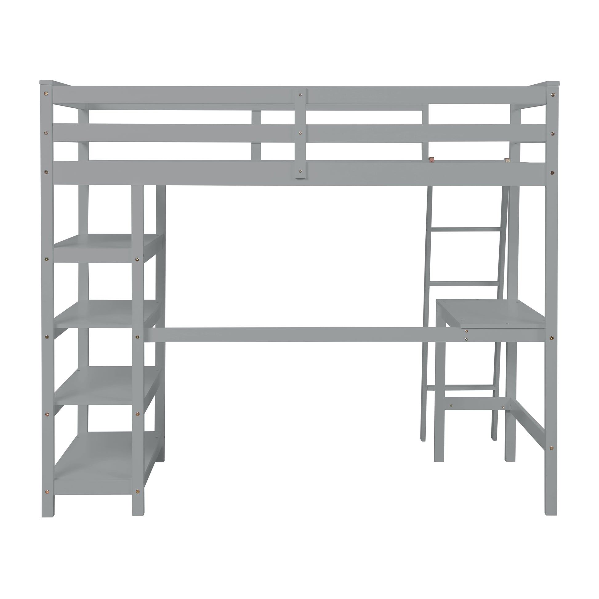 Loft Bed Twin With Desk,Ladder,Shelvesgrey Grey Pine