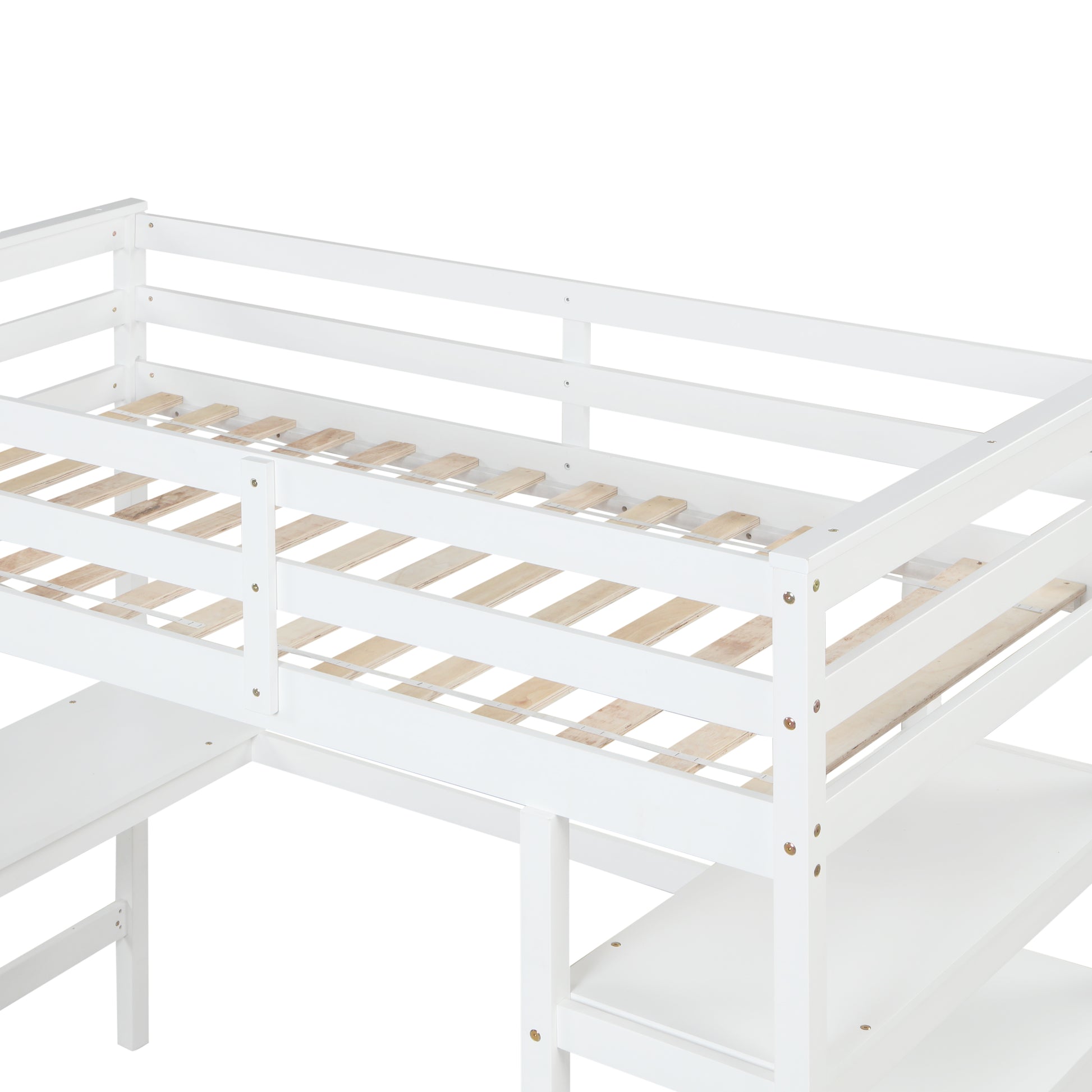 Twin Loft Bed With Desk,Ladder,Shelveswhite White Pine