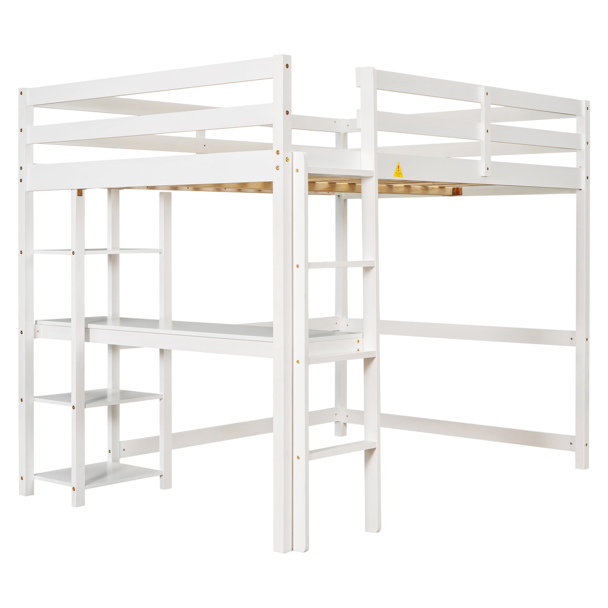 Full Loft Bed With Desk And Shelves,White White Pine