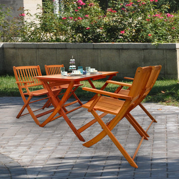 Foldable Patio Dining Set, 4 Folding Chairs & 1 Dining Table, Indoor And Outdoor Universal,Teak Oak Solid Wood