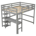 Full Loft Bed With Desk ,Shelves And Ladder, Grey Grey Pine