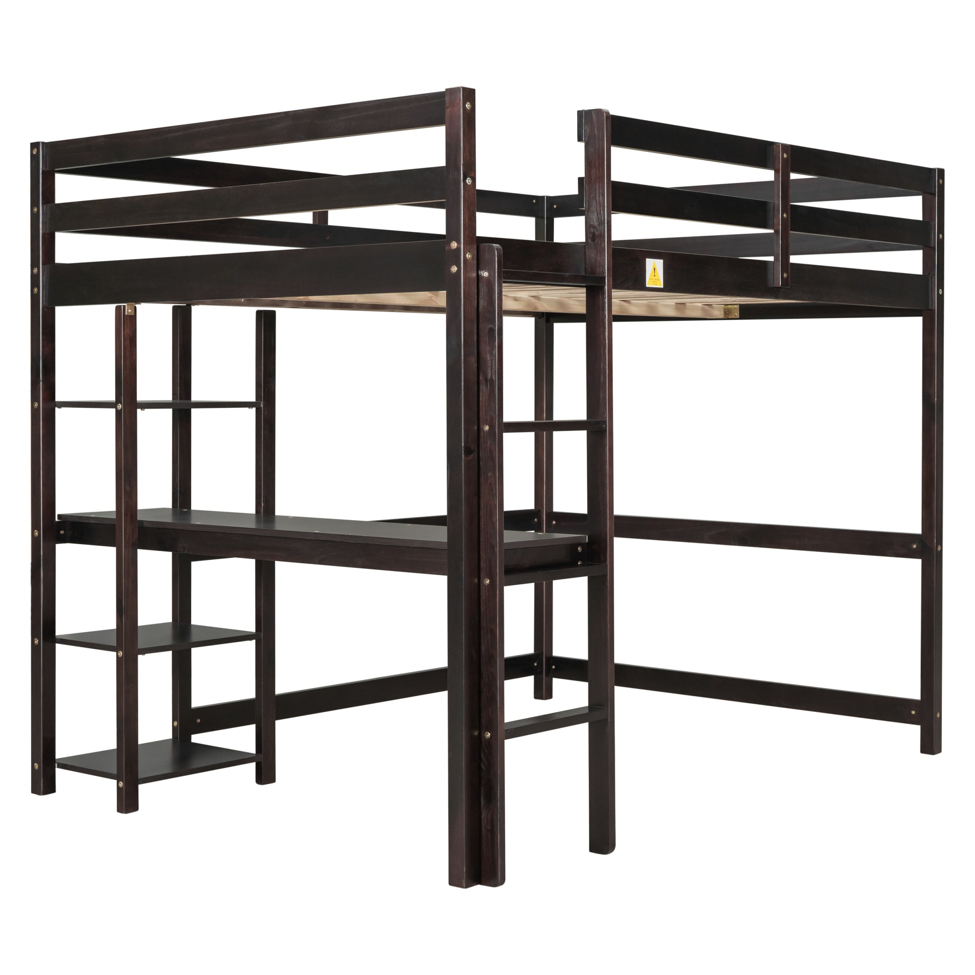 Full Loft Bed With Desk And Shelves,Espresso Espresso Pine