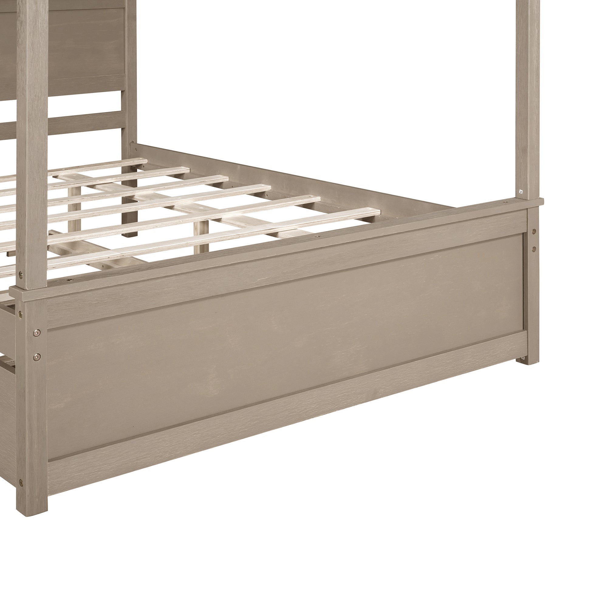 Wood Canopy Bed With Trundle Bed ,Full Size Canopy Platform Bed With Support Slats .No Box Spring Needed, Brushed Light Brown Light Brown Solid Wood