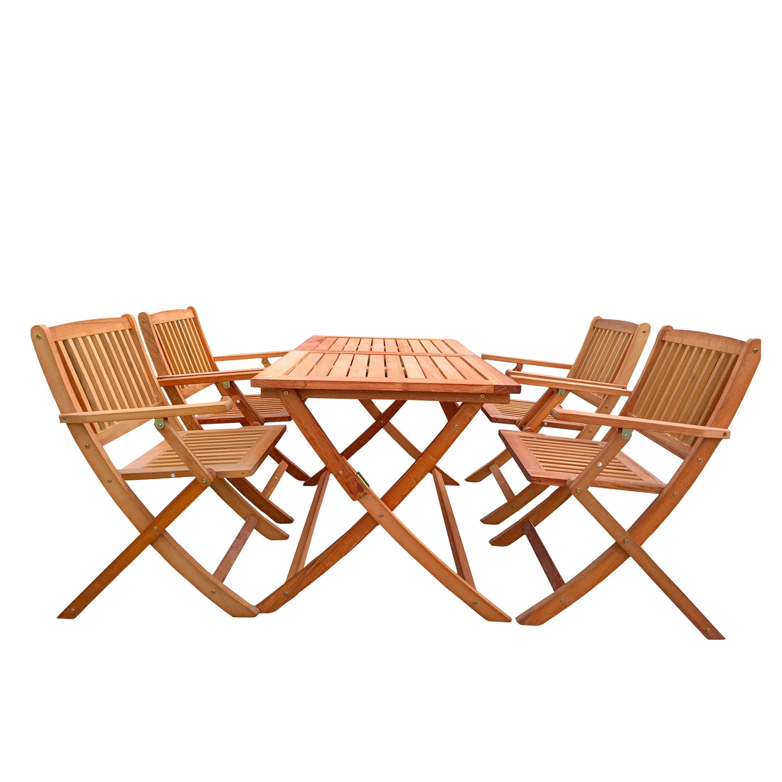 Foldable Patio Dining Set, 4 Folding Chairs & 1 Dining Table, Indoor And Outdoor Universal,Teak Oak Solid Wood