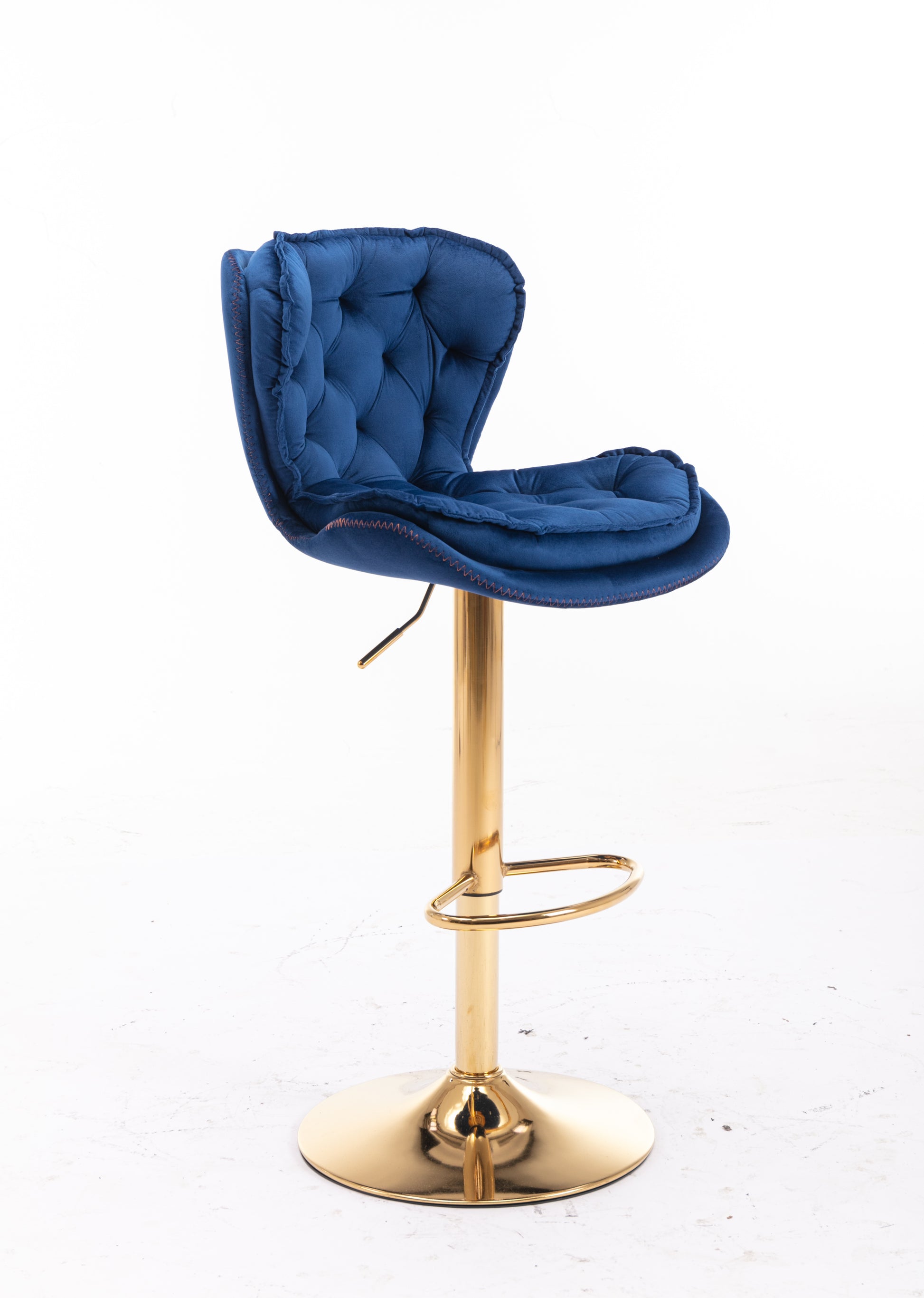 Set Of 2 Bar Stools,With Chrome Footrest And Base Swivel Height Adjustable Mechanical Lifting Velvet Golden Leg Simple Bar Stool Blue Navy Blue Foam Fabric