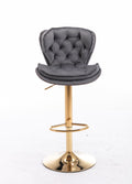 Set Of 2 Bar Stools,With Chrome Footrest And Base Swivel Height Adjustable Mechanical Lifting Velvet Golden Leg Simple Bar Stool Gray Grey Foam Fabric