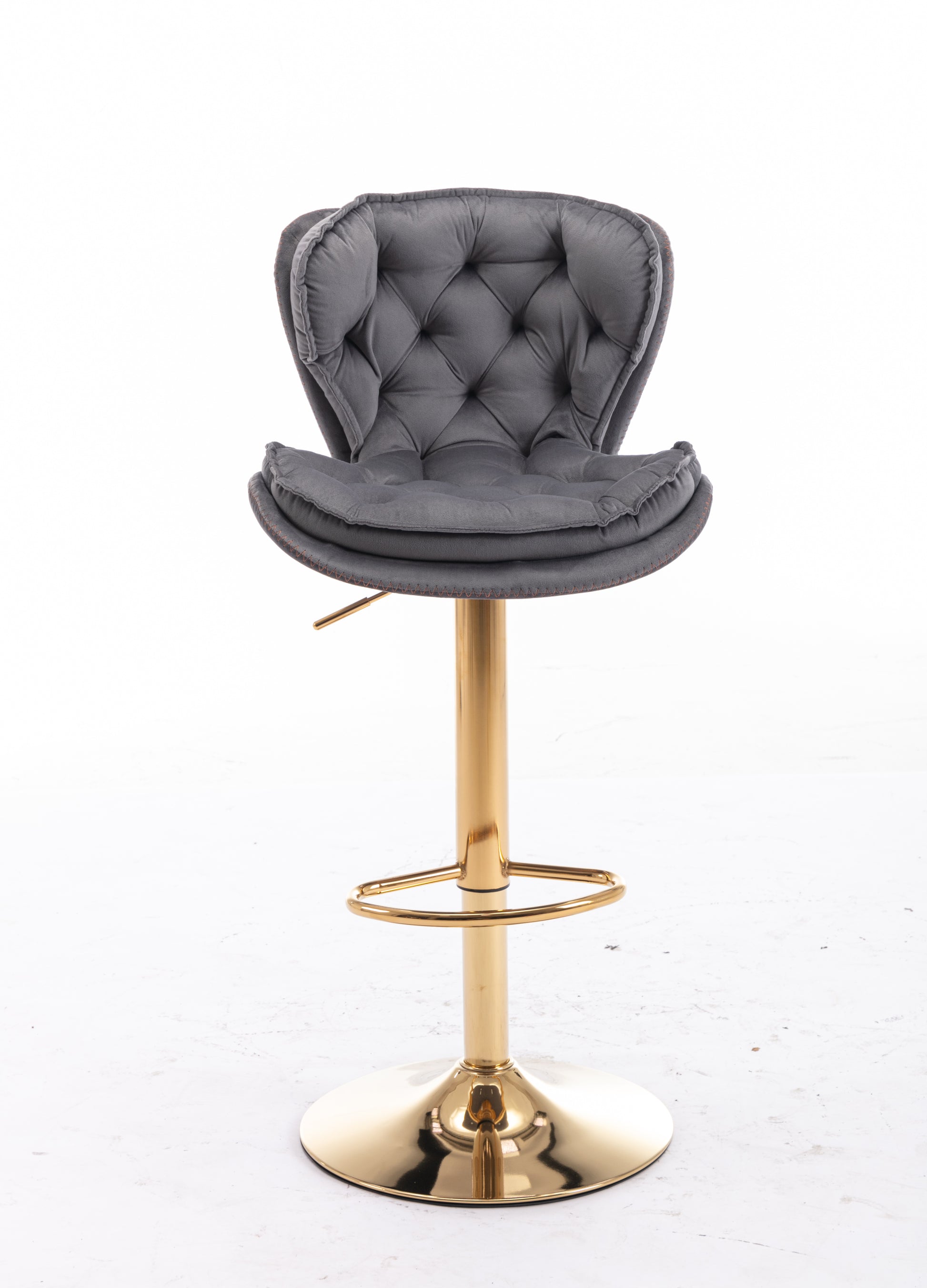 Set Of 2 Bar Stools,With Chrome Footrest And Base Swivel Height Adjustable Mechanical Lifting Velvet Golden Leg Simple Bar Stool Gray Grey Foam Fabric