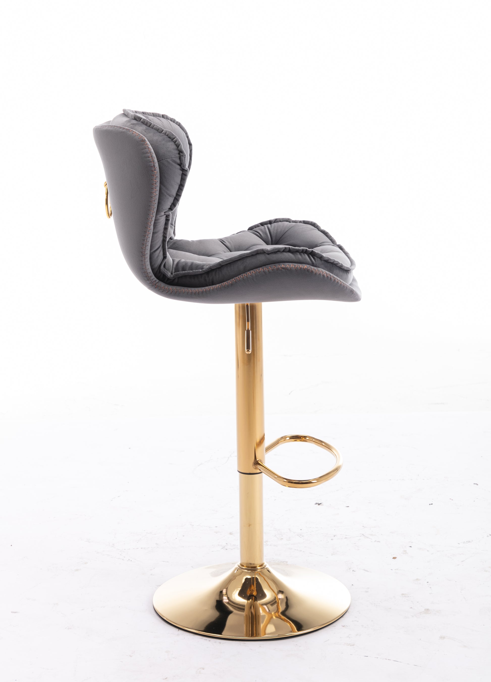 Set Of 2 Bar Stools,With Chrome Footrest And Base Swivel Height Adjustable Mechanical Lifting Velvet Golden Leg Simple Bar Stool Gray Grey Foam Fabric