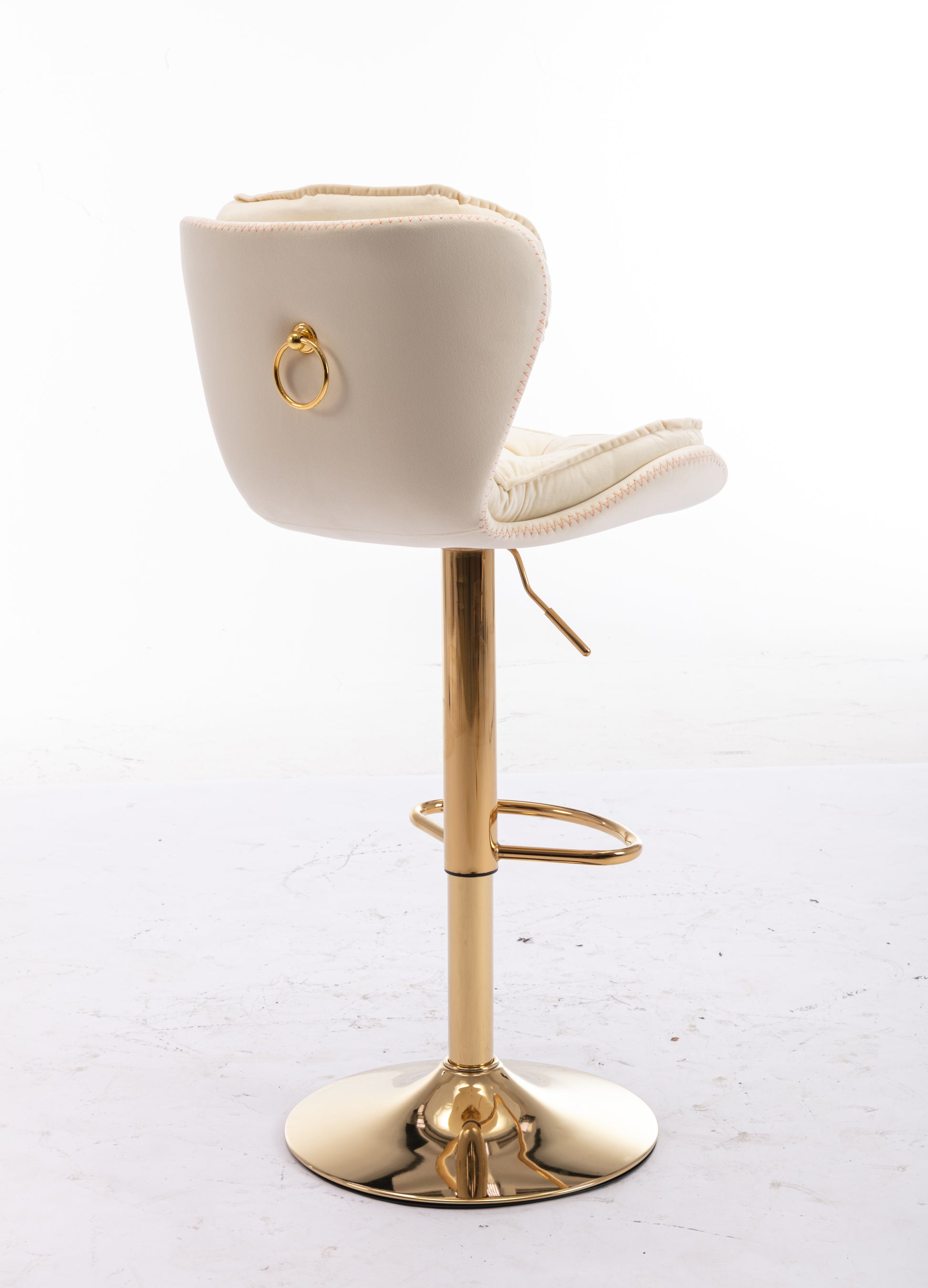 Set Of 2 Bar Stools,With Chrome Footrest And Base Swivel Height Adjustable Mechanical Lifting Velvet Golden Leg Simple Bar Stool Cream Cream Foam Fabric