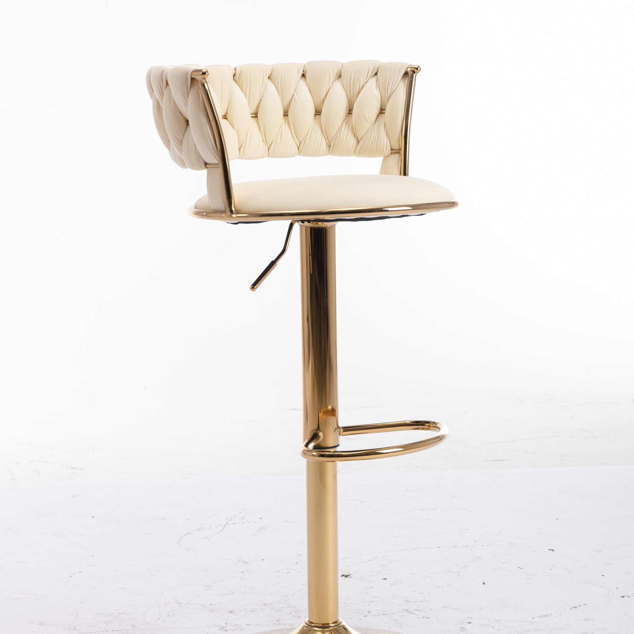 Set Of 2 Bar Stools,With Chrome Footrest And Base Swivel Height Adjustable Mechanical Lifting Velvet Golden Leg Simple Bar Stool Cream Cream Foam Fabric