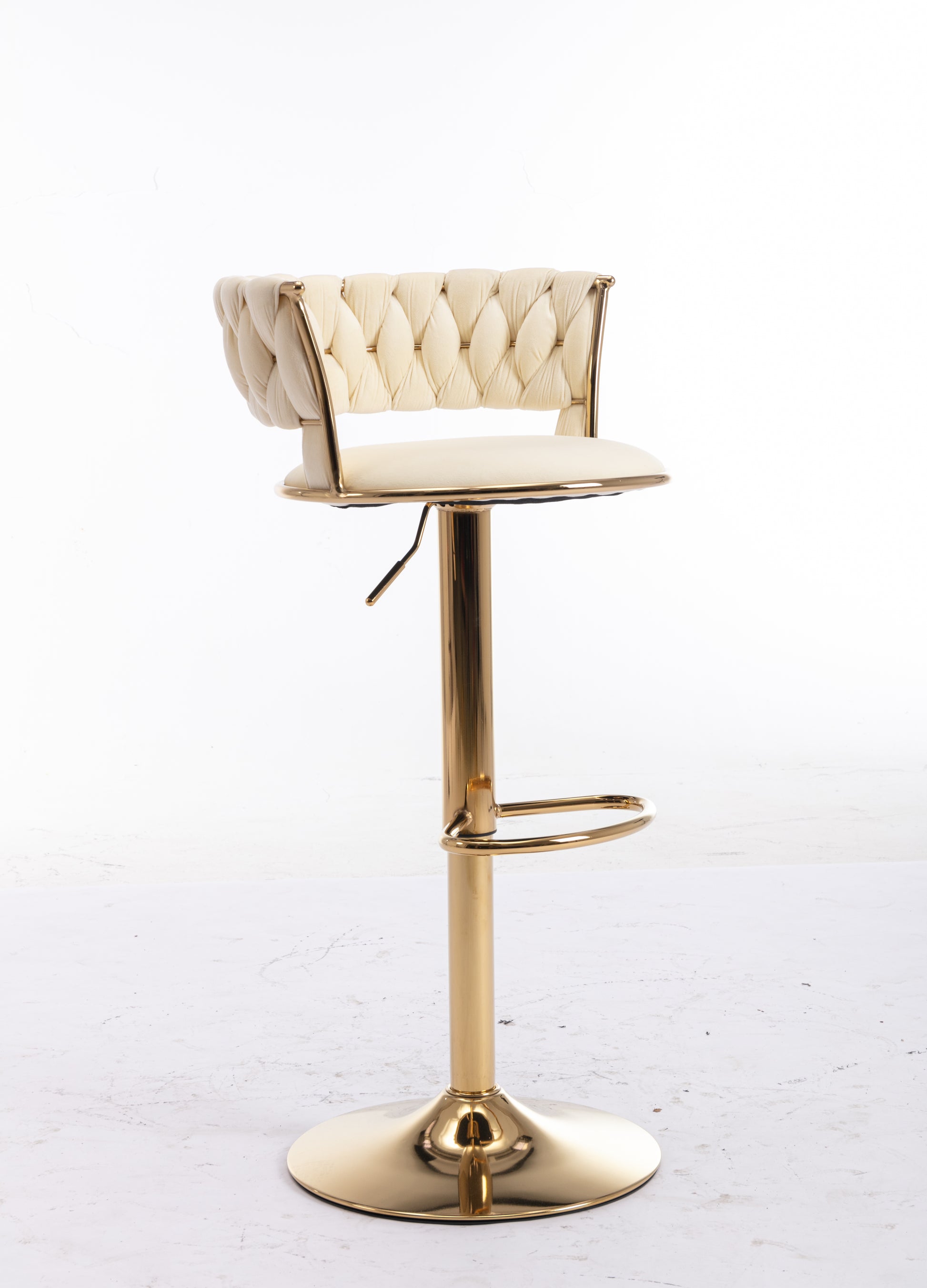 Set Of 2 Bar Stools,With Chrome Footrest And Base Swivel Height Adjustable Mechanical Lifting Velvet Golden Leg Simple Bar Stool Cream Cream Foam Fabric